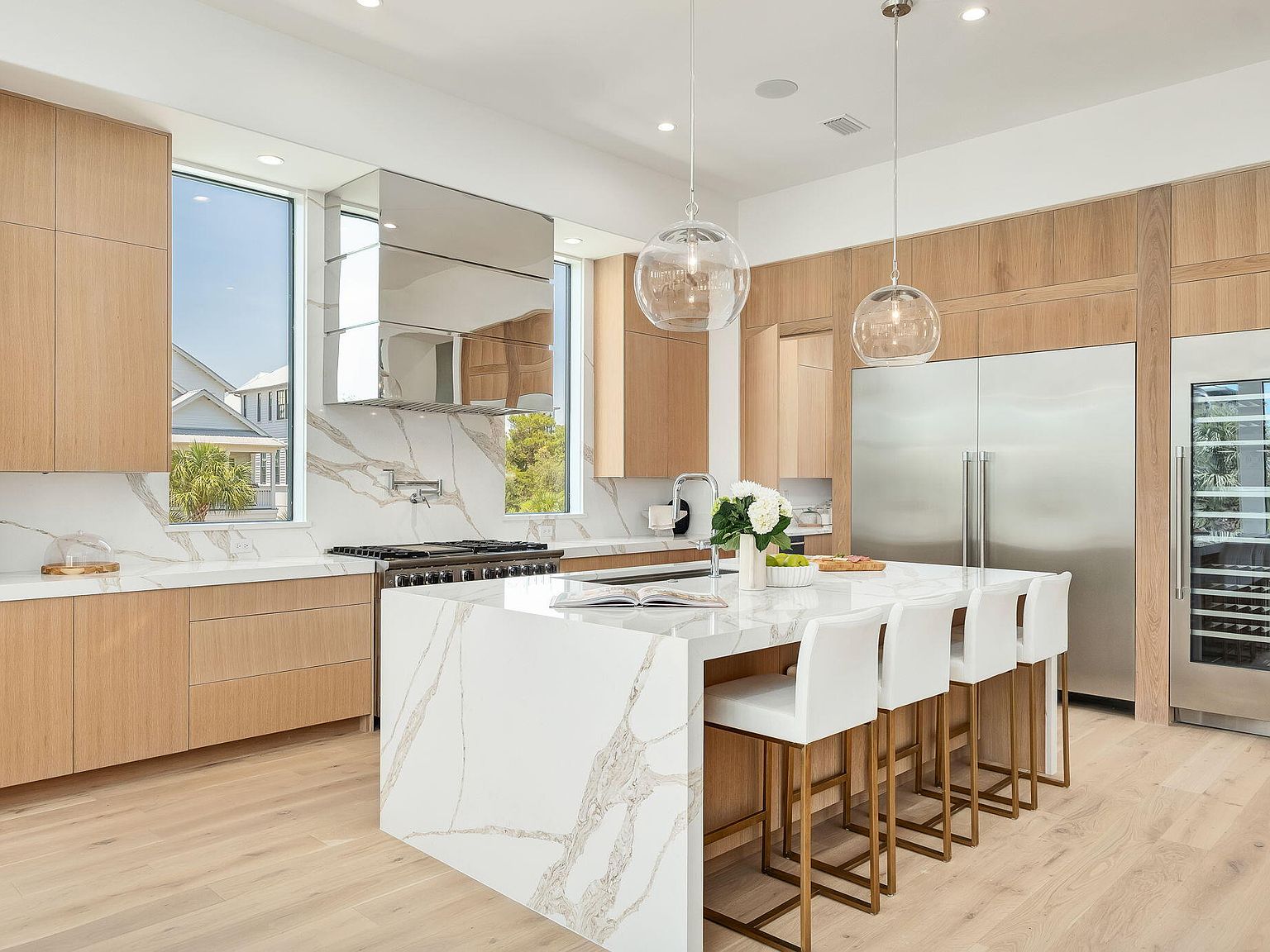 Chef's kitchen with marble island