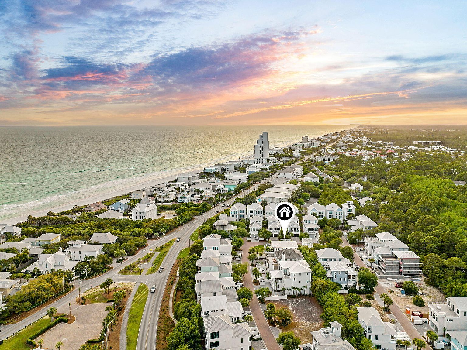 Aerial view of location near beach